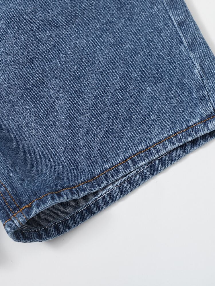 Zip Fly Solid Denim Shorts