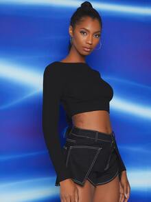 SHEIN O-ring Backless Crop Top - Black - View 3