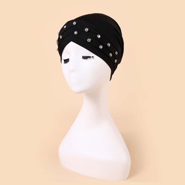 

Rhinestone Decor Wrap Hat, Black