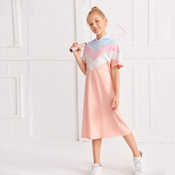 

Girls Colorblock Chevron Hooded Dress, Multicolor