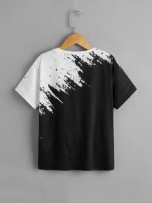 SHEIN 男孩人像圖案T恤 - 黑色 - 查看 2