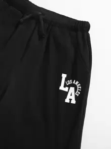 SHEIN Cậu bé Tween Đồ họa Chữ cái Áo thun Và Bộ quần short - màu đen - Xem 4