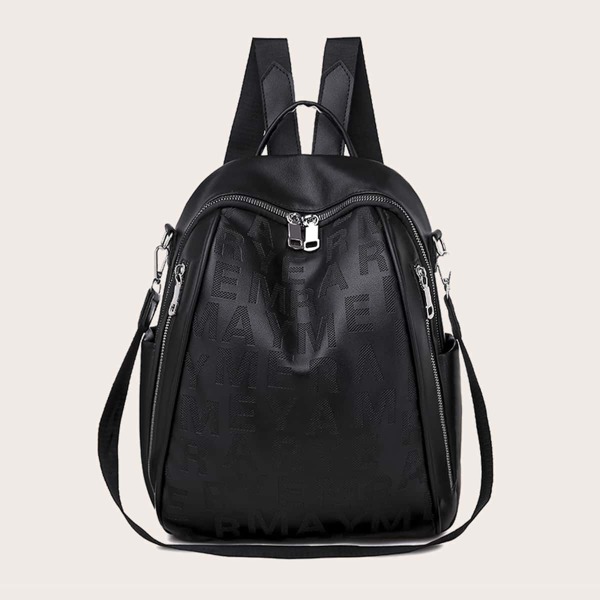 

Letter Embossed Large Capacity Backpack, Black