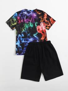 SHEIN Boys Marble Print Top & Letter Graphic Shorts Set - Multicolor - View 2