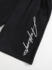 SHEIN Boys Marble Print Top & Letter Graphic Shorts Set - Multicolor - View 3