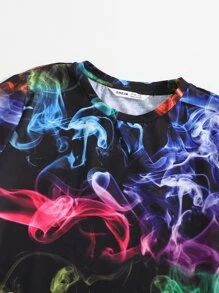 SHEIN Boys Marble Print Top & Letter Graphic Shorts Set - Multicolor - View 4