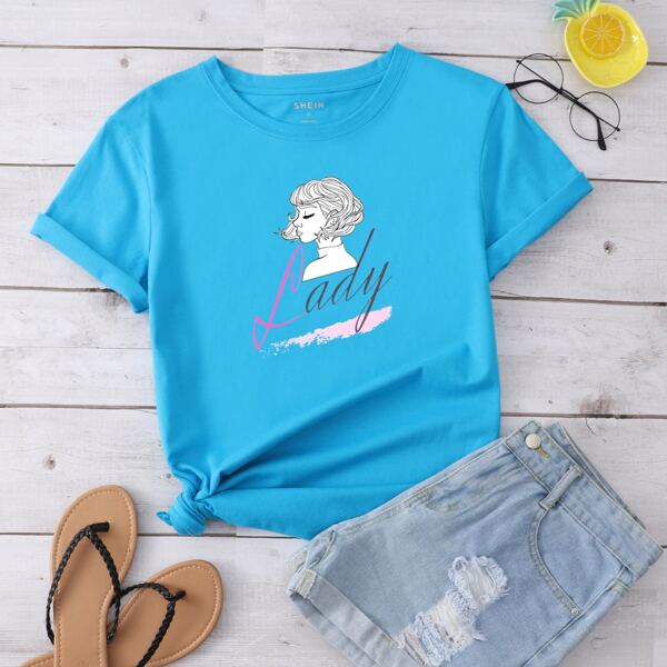 

Figure And Letter Graphic Tee, Blue