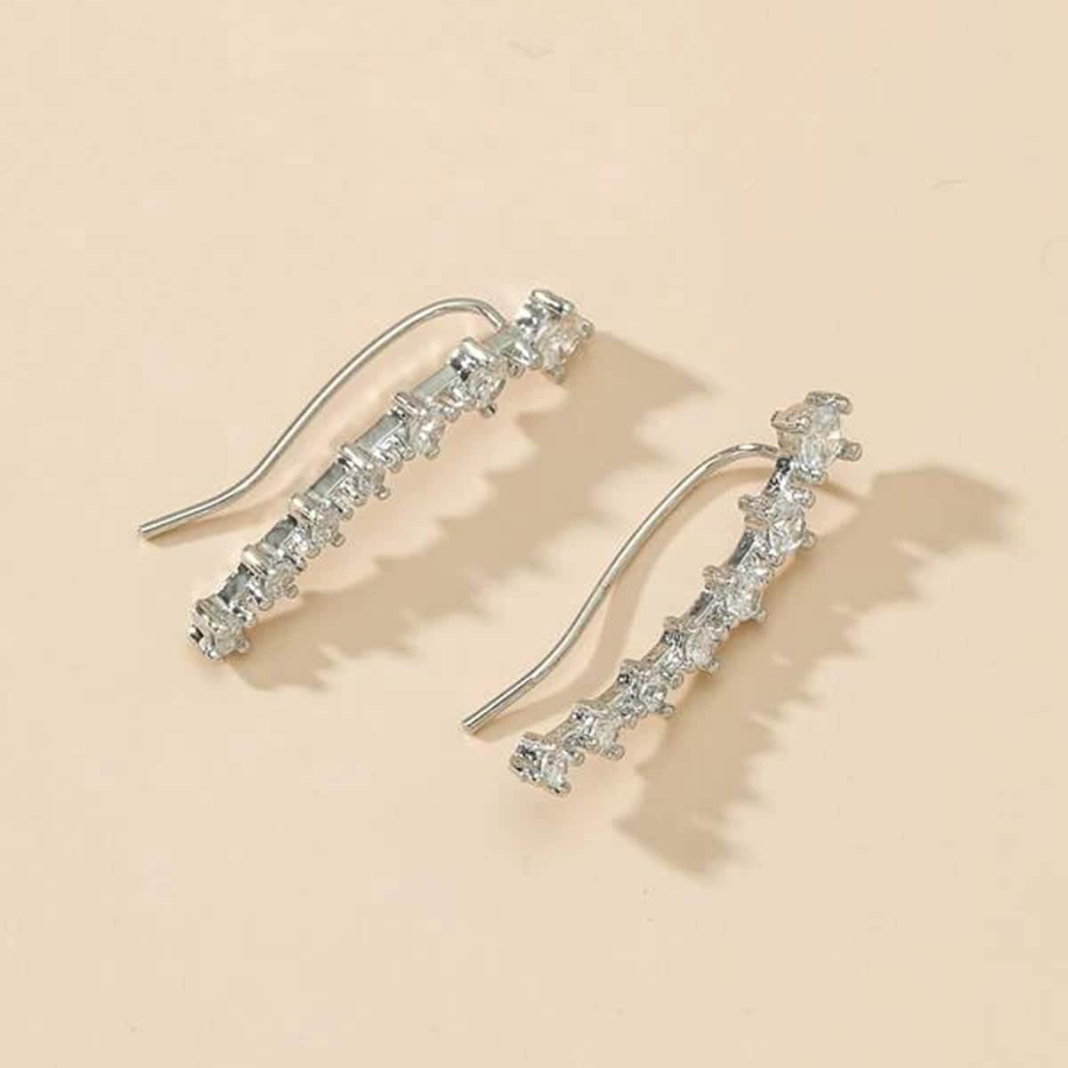 

2pcs Rhinestone Decor Earrings, Silver