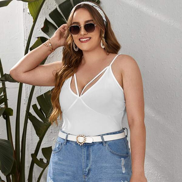 

Plus Cutout Solid Cami Top, White
