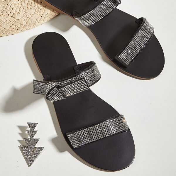 

Rhinestone Knot Decor Slide Sandals, Black