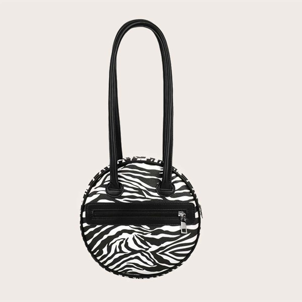 

Zebra Striped Circle Bag, Black and white