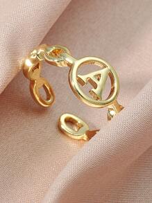 字母細節開口戒指 - 金黃色 - 查看 3