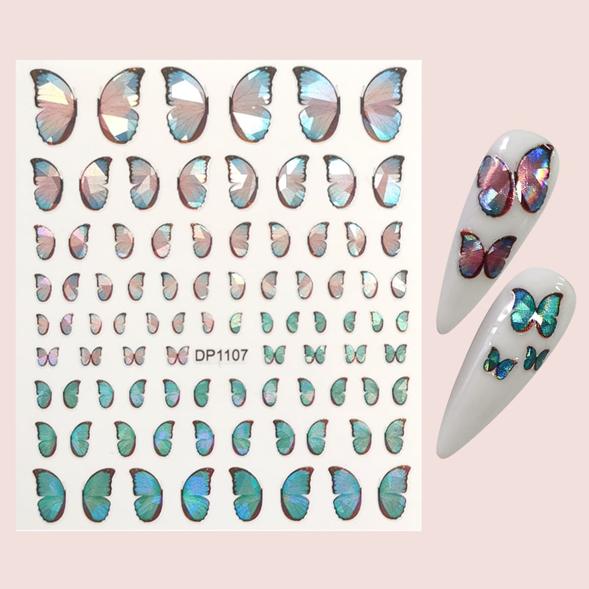 

1sheet Butterfly Shaped Laser Nail Art Sticker, Multicolor