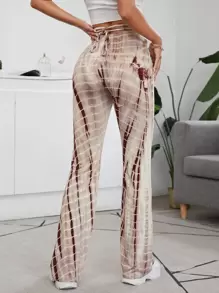 SHEIN EZwear 抽褶十字交叉結飾紮染褲子