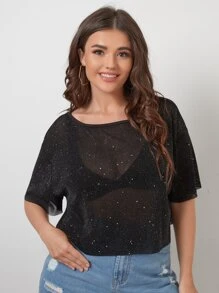 SHEIN Privé áo nữ kích thước lớn cắt Giải trí - màu đen - Xem 1