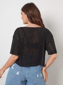 SHEIN Privé áo nữ kích thước lớn cắt Giải trí - màu đen - Xem 2