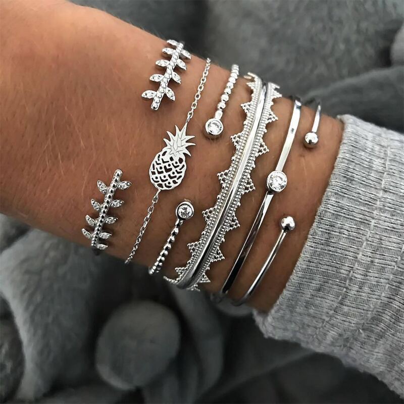 

6pcs Pineapple Decor Bracelet, Silver