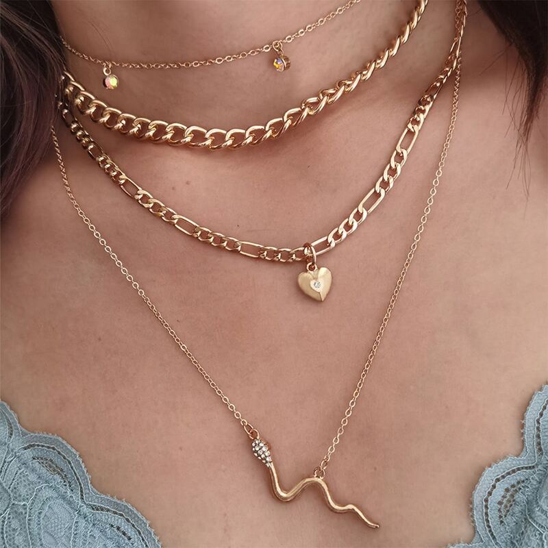 

Serpentine & Heart Layered Necklace, Gold