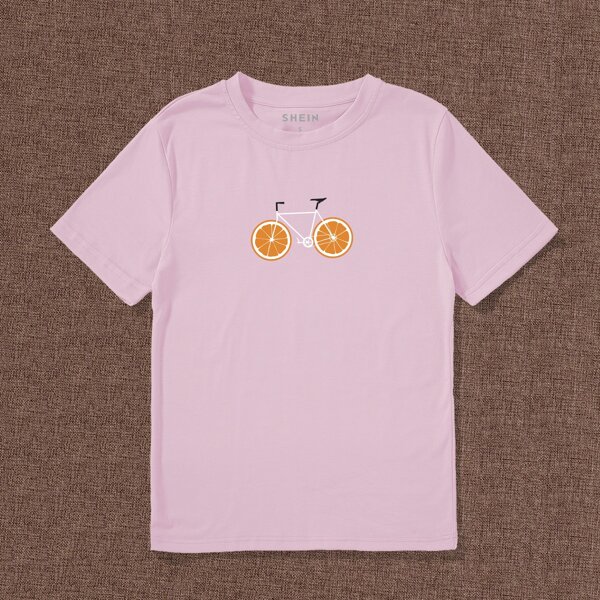 

Fruit & Bike Print Tee, Baby pink