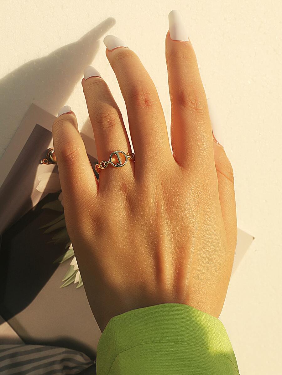 Letter Detail Cuff Ring - Yellow Gold - View 1