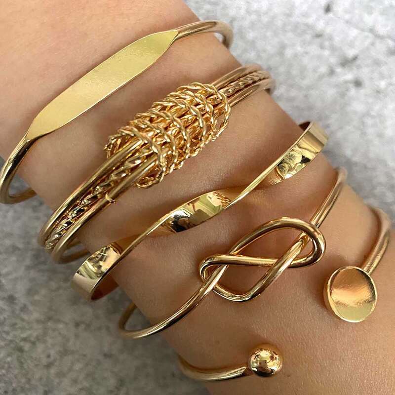 

5pcs Minimalist Cuff & Bracelet, Gold