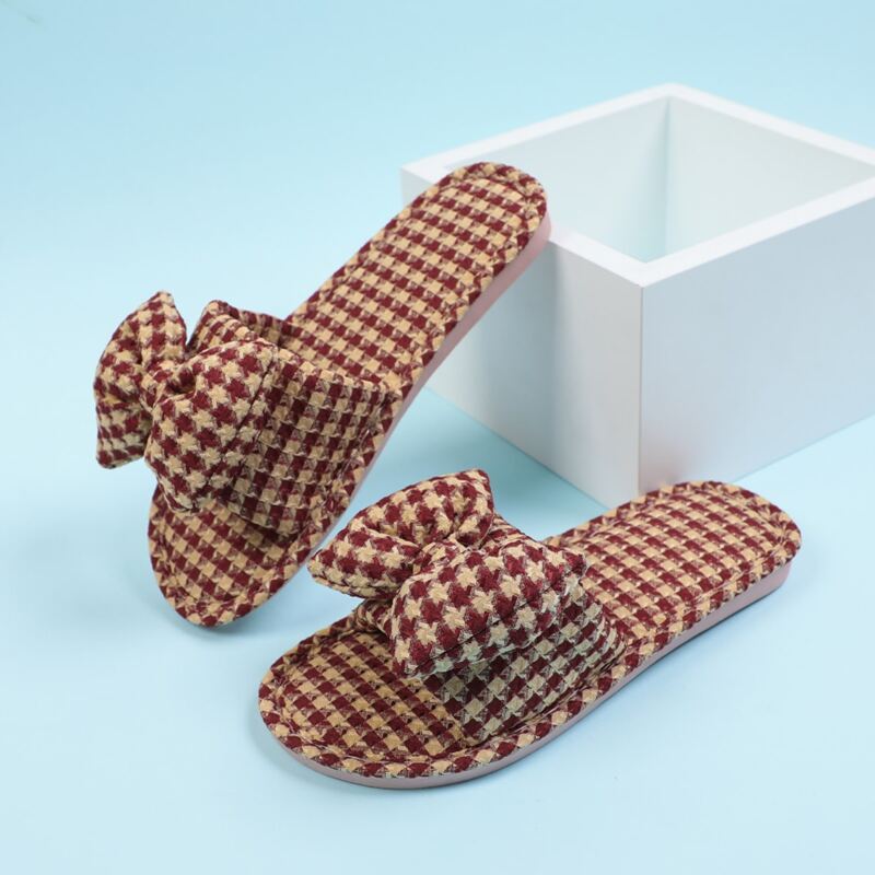 

Bow Decor Open Toe Slippers, Red
