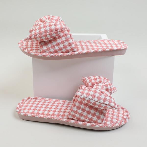 

Bow Decor Open Toe Slippers, Pink