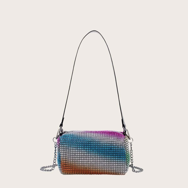 

Rhinestone Decor Chain Shoulder Bag, Multicolor