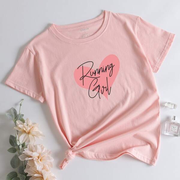 

Heart And Slogan Graphic Tee, Baby pink