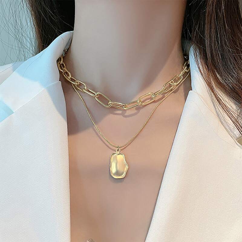 

Geo Layered Chain Necklace, Gold
