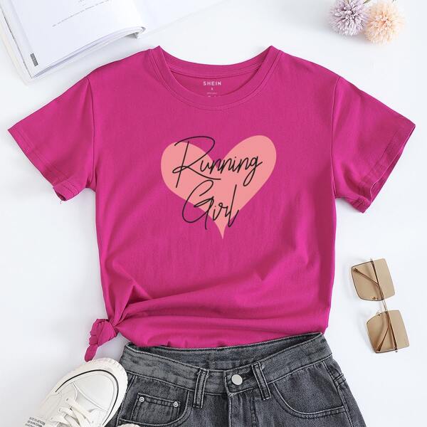 

Heart And Slogan Graphic Tee, Red violet