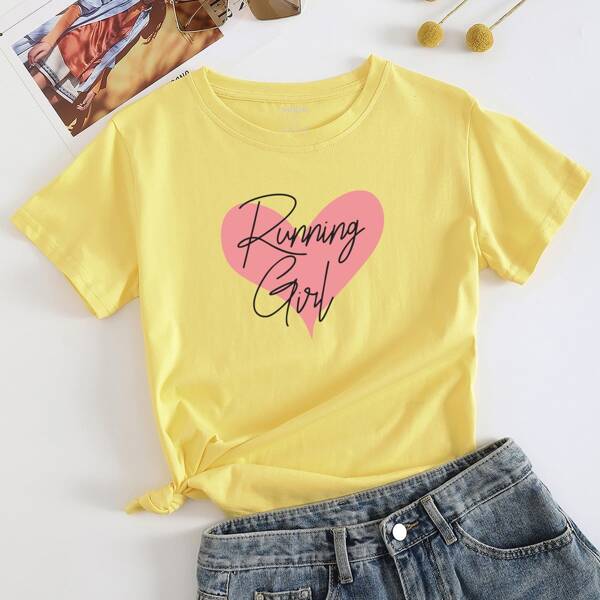 

Heart And Slogan Graphic Tee, Yellow
