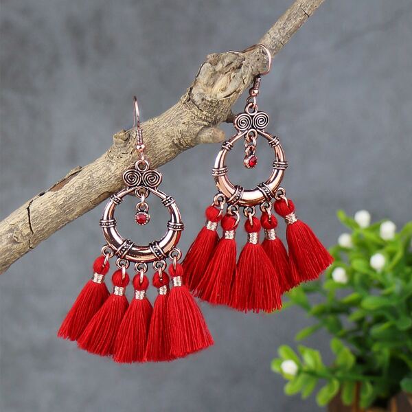 

Tassel Decor Drop Earrings, Red