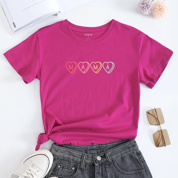 

Heart & Letter Graphic Tee, Red violet