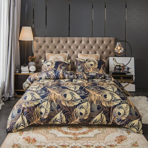 

Feather Print Duvet Cover Set Without Filler, Multicolor