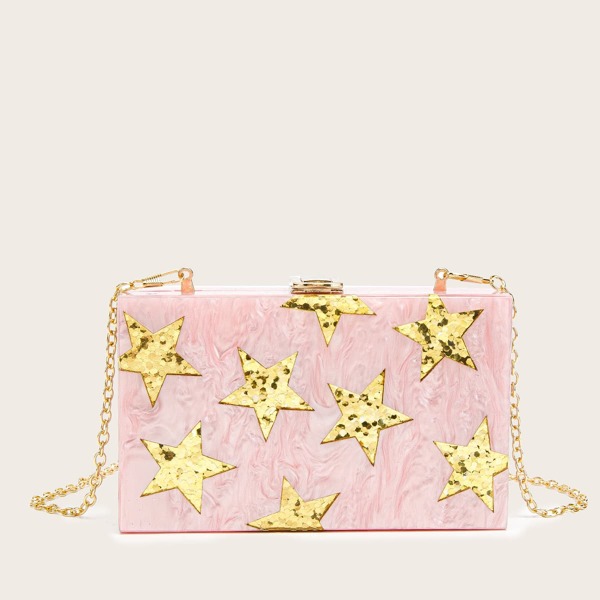 

Star Graphic Chain Box Bag, Pink