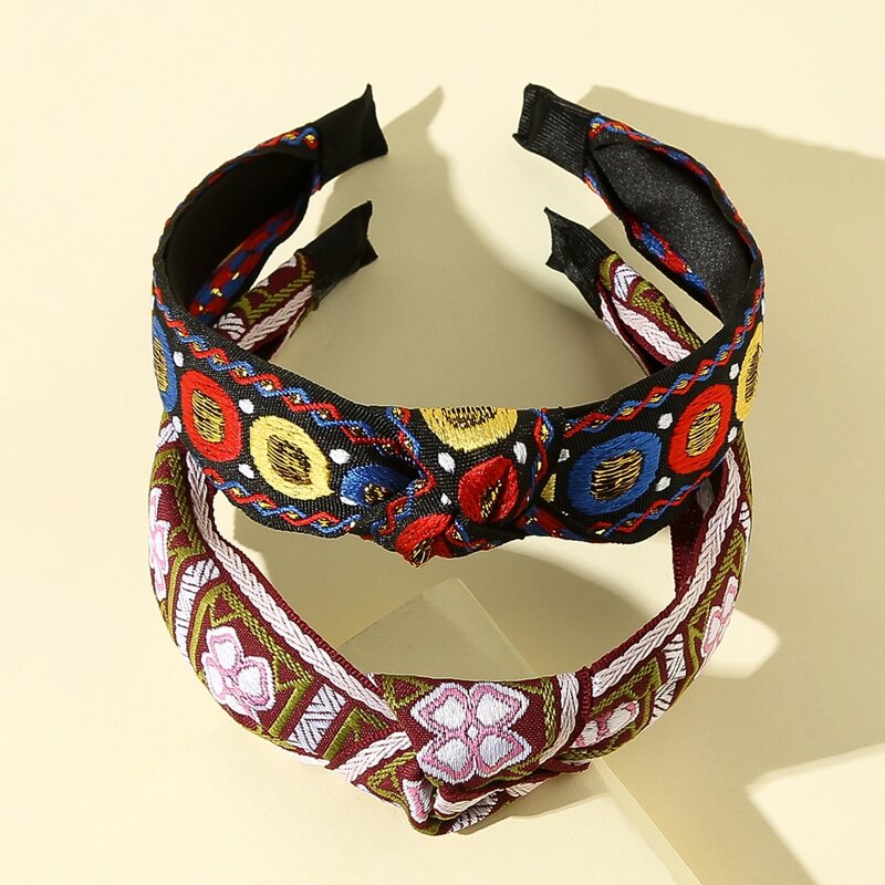 

2pcs Floral Embroidery Headband, Multicolor