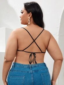 SHEIN Plus All Over Print Jacquard Cowl Neck Tied Backless Cami Top - Black - View 2