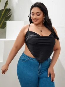 SHEIN Plus All Over Print Jacquard Cowl Neck Tied Backless Cami Top - Black - View 3
