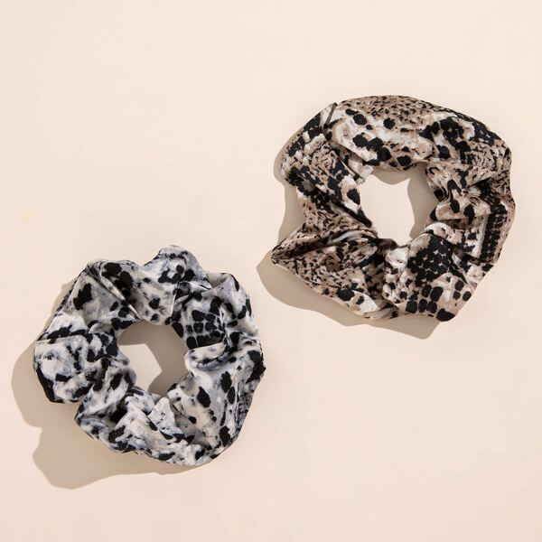 

2pcs Snakeskin Print Scrunchies, Multicolor