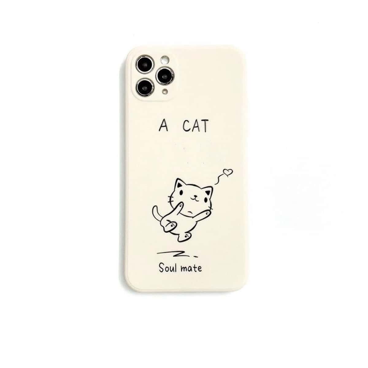 

2pcs Cat & Fish Print Phone Case, White