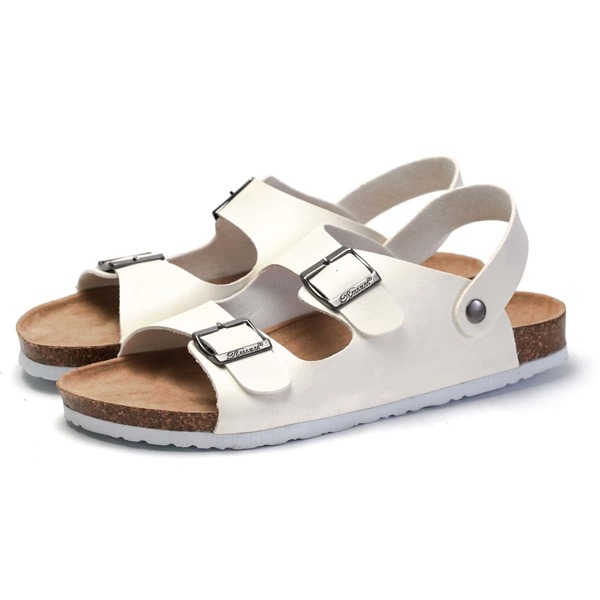 

Double Buckle Decor Slingback Footbed Sandals, White