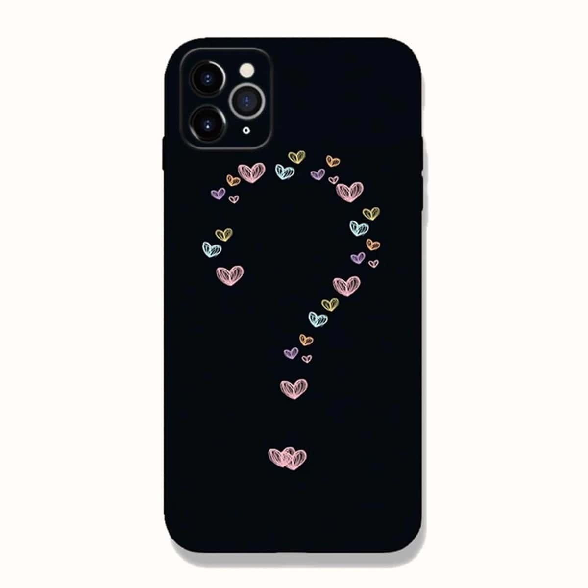 

Heart Print Phone Case, Black