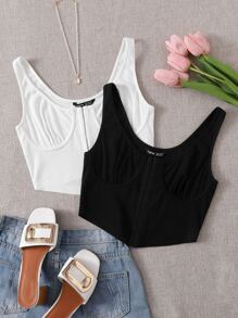 SHEIN EZwear Plus Size 2 Packs Ruched Bust Tank Top