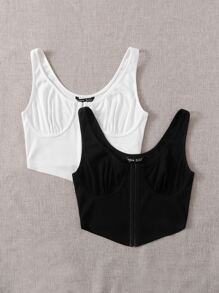 SHEIN EZwear Plus Size 2 Packs Ruched Bust Tank Top