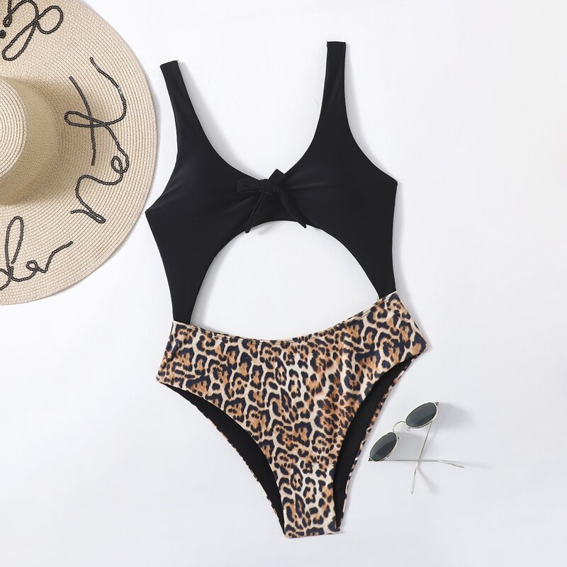 

Leopard Cut Out One Piece Swimsuit, Multicolor