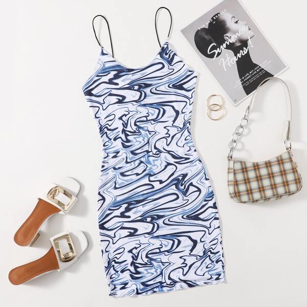 

Plus Marble Print Cami Dress, Multicolor
