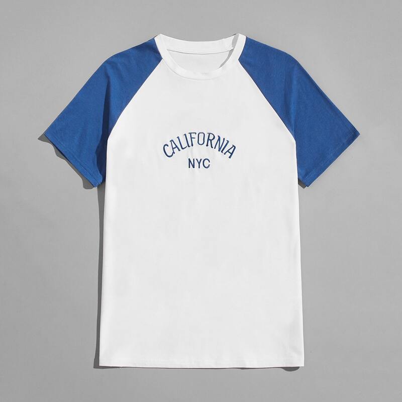 

Guys Letter Embroidery Colorblock Tee, Blue and white