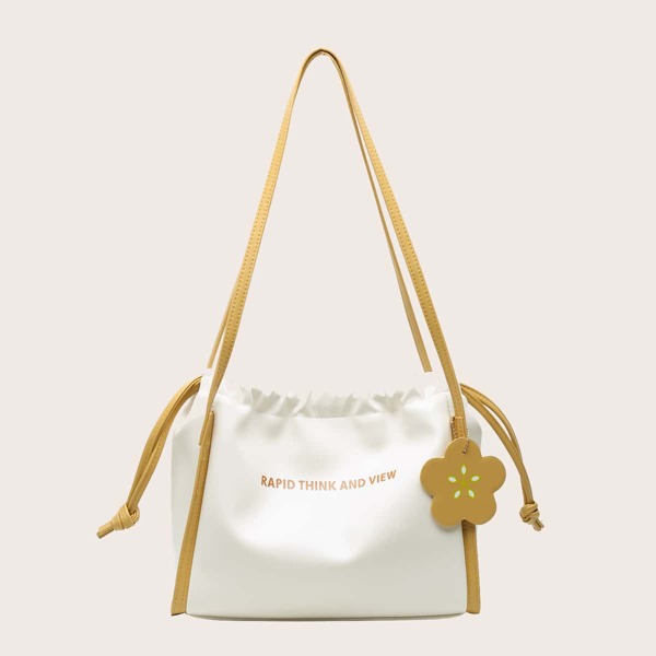 

Letter Graphic Drawstring Tote Bag, Yellow