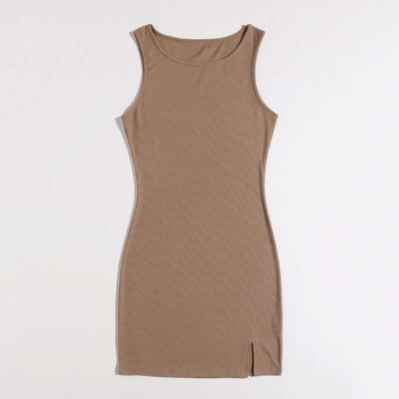 

Solid Split Dress, Mocha brown